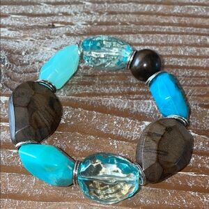 Blue and Brown Gemstone Stretch Bracelet